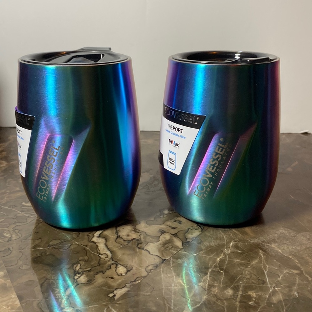PAIR of Ecovessel The Port 10oz HOT/COLD TriMax insulated.coffee,cocktails,wine